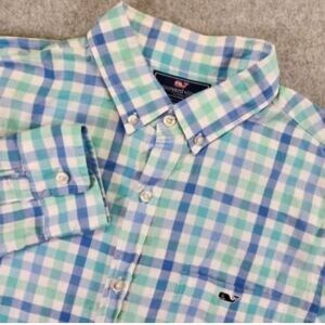 Vineyard Vines Kids Blue and Green Plaid Shirt
